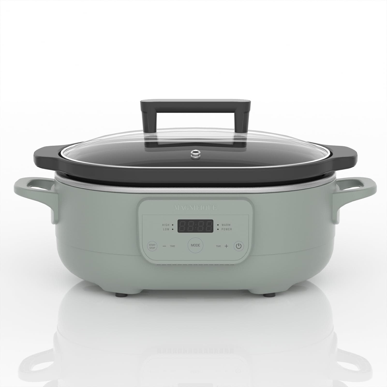 MAGNIFIQUE 6 Quart Programmable Slow Cooker Removable Healthy Nonstick Pot - Small Kitchen Appliance for Family Dinners - Serves 6+ People - Heat Settings: Keep Warm Olive