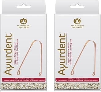 Maharishi Ayurveda Ayurdent Tongue Cleaner for Kids Ages 10+ and Adults - Premium Ayurvedic Copper Oral Hygiene Tongue Scraper Tool for Effective Bacteria & Plaque Removal (Pack of 2)