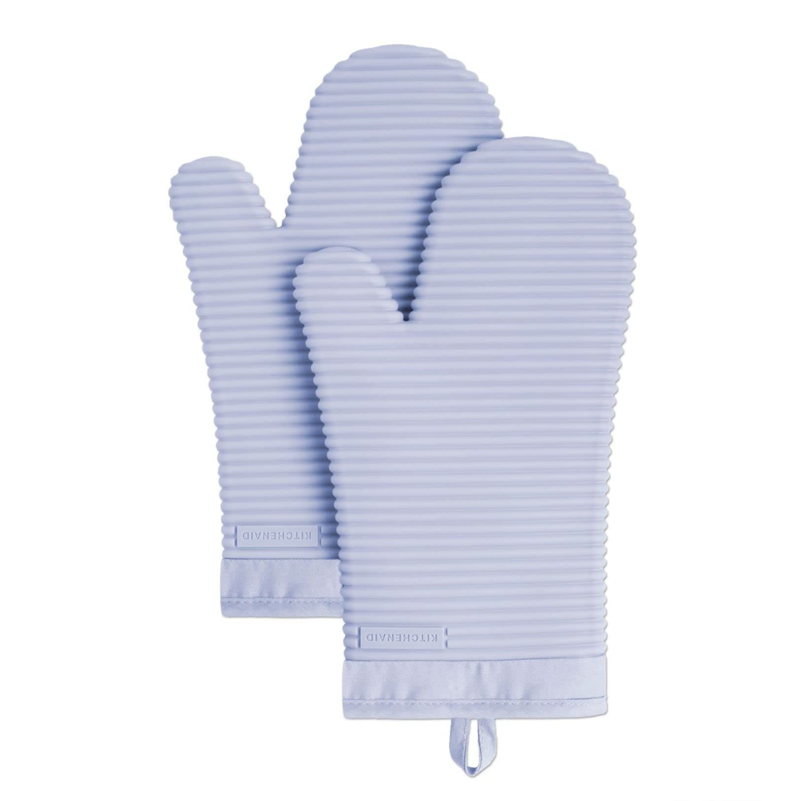 Ribbed Soft Silicone Oven Mitt 2-Pack Set, 7.5"x13", Lavender Cream