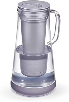 Home– Water Filter Pitcher, 7-Cup, Glass with Silicone Base, Wisteria, for Everyday Protection Against Bacteria, parasites, microplastics, Lead, Mercury, PFAS and a Variety of Chemicals