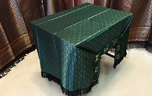 Silk Tablecloth Elephant Design,Green Elephant,Thai Silk, Reflective Fabric,Rectangle Thai Silk Tablecloth Table Cover,Wedding Restaurant Party Banquet Decoration"Spillproof"