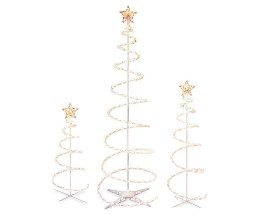 Set of 3 Lighted Spiral -Christmas- Trees - 3 Ft 4 Ft and 6 Ft - Winter Wonder Lane