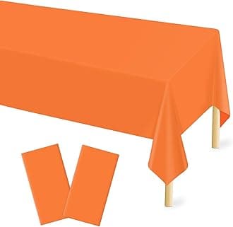2 Pcs Orange Plastic Tablecloth for Rectangle Table, 54 × 108 inches Disposable Orange Table Covers for Picnic, Camping and Outdoor, Fall Theme Party, Thanksgiving Party Decoration