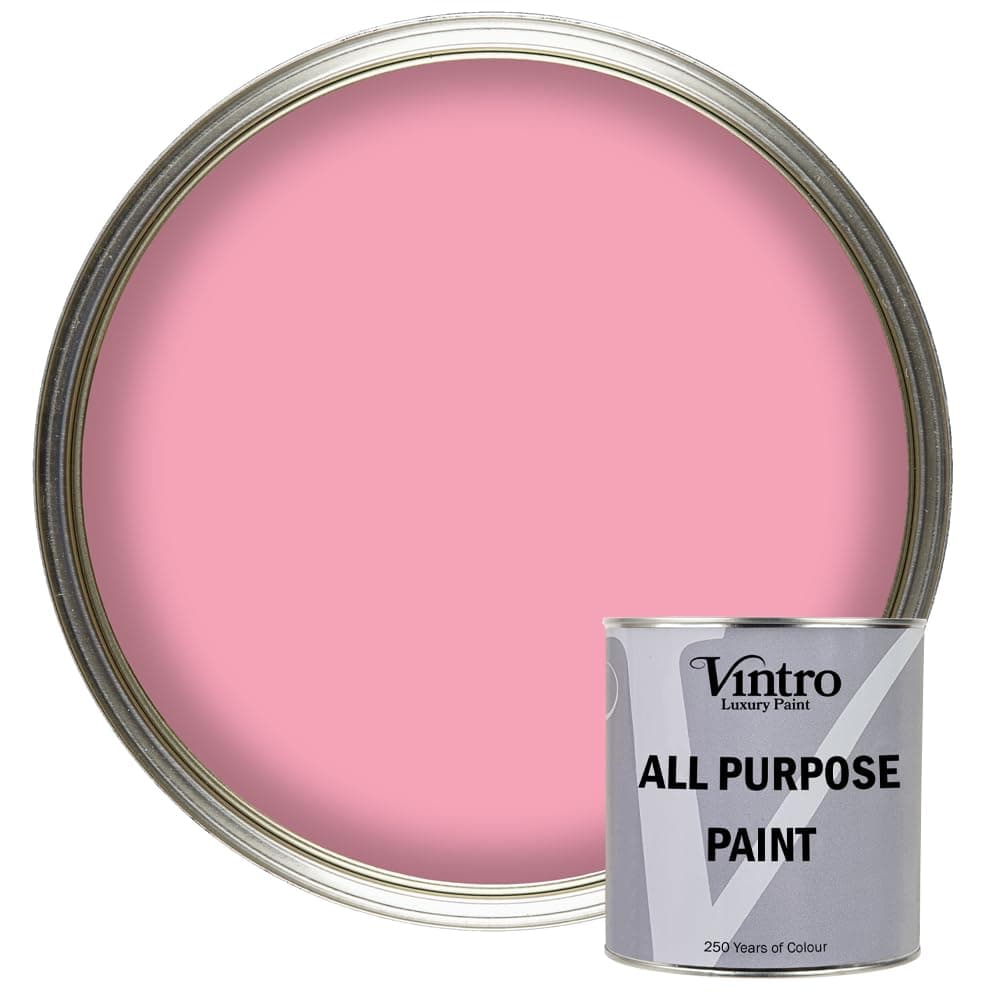 Vintro Paint - All Purpose Paint. Multi-Surface Matt Paint For Indoor/Outdoor Use. Wood, Walls, Doors, Cabinets, Metal, Plastic, Masonry, Furniture, Glass, Tile, Radiators & Pipes. 250ml (Pink)
