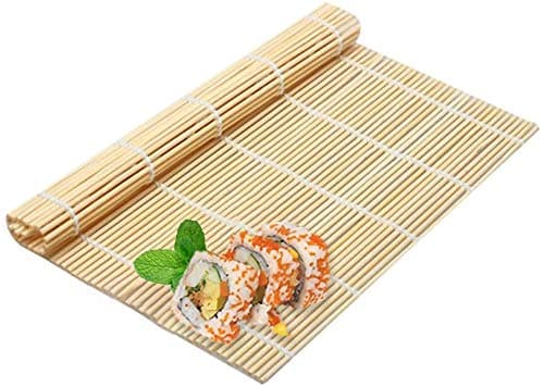 DELFINO Sushi Mat, Bamboo Rolling Mating Kit, 9.5 x 9.5 Inch Natural Making Tool-Japanese Kitchen Roll-Up Sushi Mat for Making Sushi Suitable Beginner and Experienced