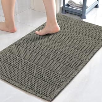 H.VERSAILTEX Upgraded Waffle Bath Mat Super Absorbent Non Slip Bath Rugs for Beside Tub, 17" x 24", Smokey Olive