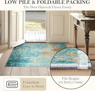 Washable Area Rugs 6ft Non-Slip Modern Abstract Soft for Living Room Entryway Bedroom Nursery, Print Pattern, Teal Blue Green Orange Rust Red Coloreful