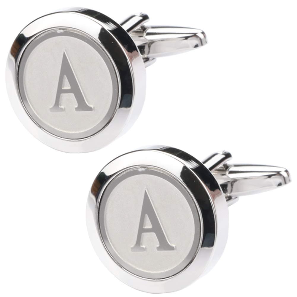 Mens Classic Stainless Steel Initial Cufflinks 26 Alphabet Initial Letter Cufflinks Business Wedding Shirts A-Z