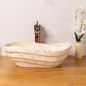 BASSINO 18x14x6 Inches Ceramic Counter Top Wash Basin/1 Year Glazing Warranty/Designer White Basin for Bathroom with Brown Veins/Tabletop Washbasin for Dining Hall/Living Room(Glossy Marble Finish)