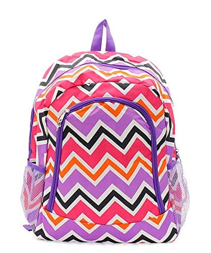 Chevron Backpack School Book Bag Purple Pink Orange Blue White Black Green (Purple Pink Orange)
