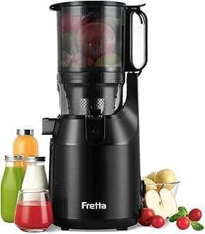 Cold Press Juicer, Fretta Slow Masticating Machines with 135mm&1.8L Chute, Fit Whole Fruits & Vegetables, Easy Clean,Self Feeding Juicer with High Juice Yield,PCTG BPA-Free, 250W (Black)