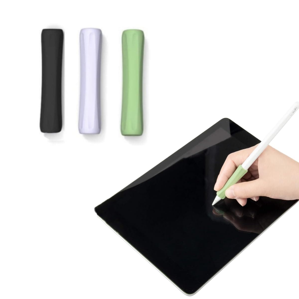 Ergonomics Grip Holder Silicone Protective Sleeve Compatible with Apple Pencil 2nd 2021 & 1st Generation iPad Pro 11'' 12.9'' 2021/2020/2018 Stylus Accessories Kits (Black, Purple, Green)-3pcs