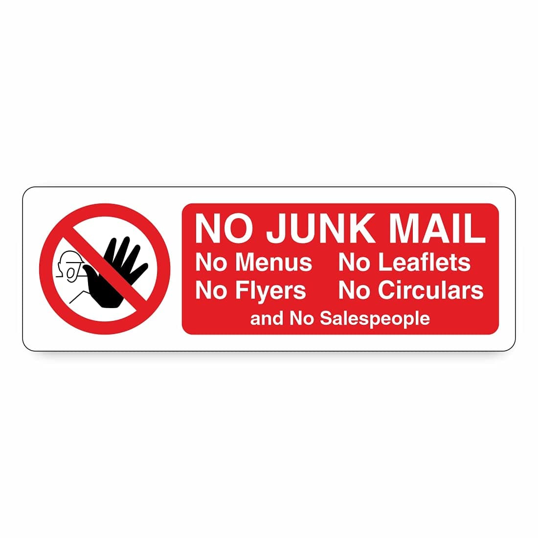 No junk mail no menus no leaflets letterbox sign - Size 150mm x 39mm - Self adhesive vinyl sticker - Prevents unwanted junk mail (1)