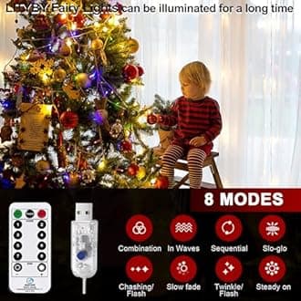 LITYBY Fairy Lights Battery, 12M/120LED Christmas Fairy Lights, 8 Modes Battery String Lights Wterproof, Bright Bedroom Lighting for Indoor Outside Garden Wedding Xmas Decorations(Multi-Coloured)