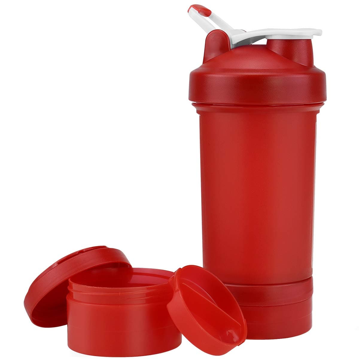 Protein Shaker Bottle, 22oz Shaker Bottle with 2 Independent Jar Storage for Powder, Leak Proof Sport Mixer Bottle, Bap-Free, Side Measurement, Mixer Ball, Shake Cup for Post Pre Workout