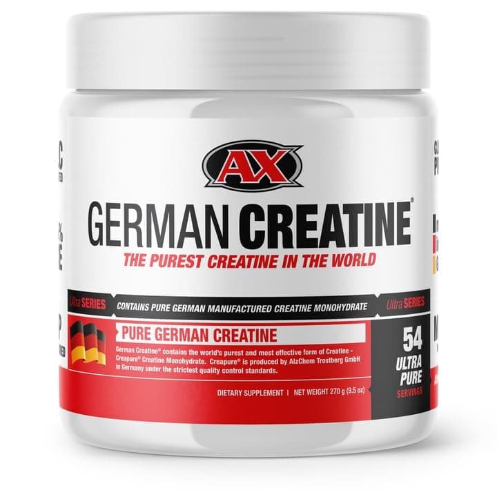 German Creatine - Micronized Creatine Monohydrate Powder, 99.99% Pure Creapure for Muscle Growth, Strength & Performance, Supports Muscle Recovery, 3rd Party Tested, Unflavored - 270g (54 Servings)