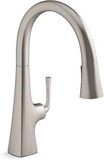 KOHLER 22062-VS Graze Pull-Down Kitchen Sink Faucet with Three-Function Sprayhead, Kitchen Faucet with Pull-Down Sprayer, Vibrant Stainless