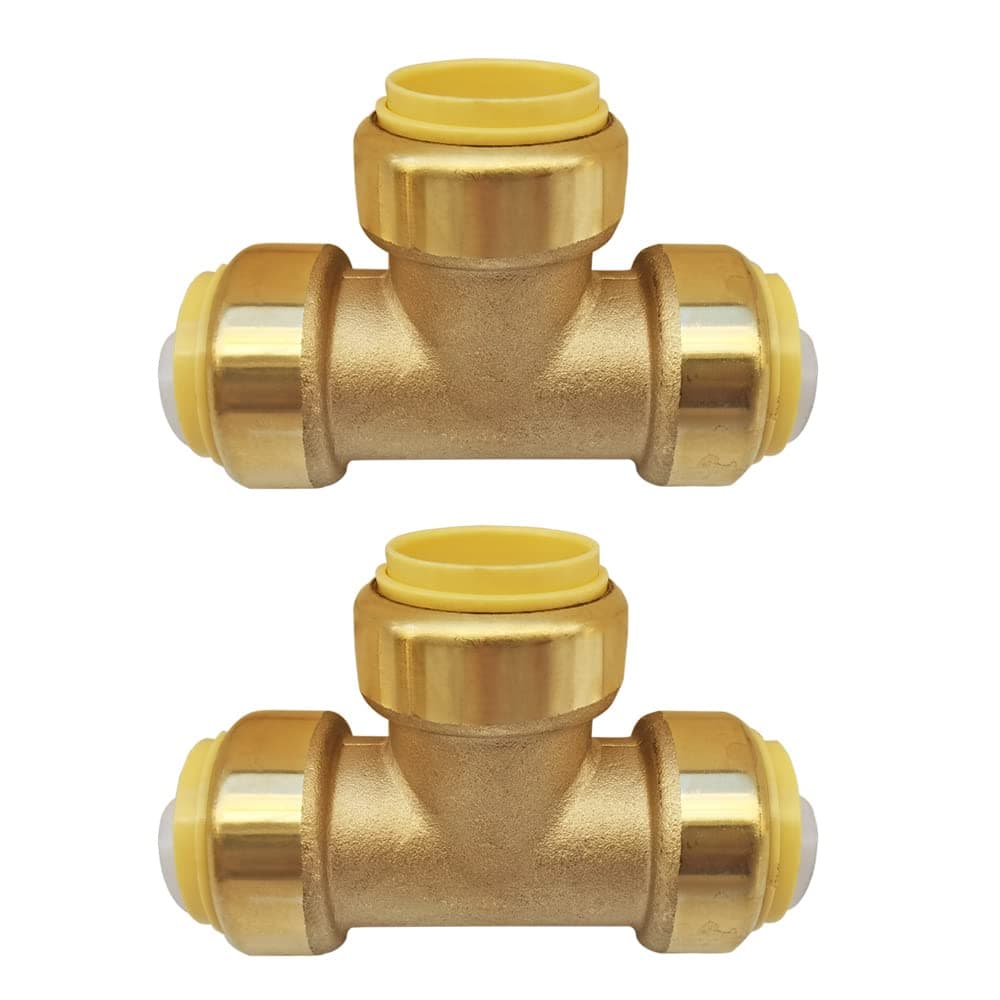 HQMPC1" Pex fitting Push Fit Plumbing Tee, Push-to-Connect Plumbing Fittings, Brass Pipe Connector T Fittings for Copper, PEX, CPVC, Lead Free (2pcs, 1 Inch(1"))