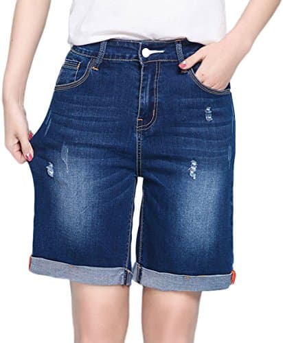 Innifer Women's Large Plus Size Knee-Length Stretch Denim Bermuda Shorts Jeans