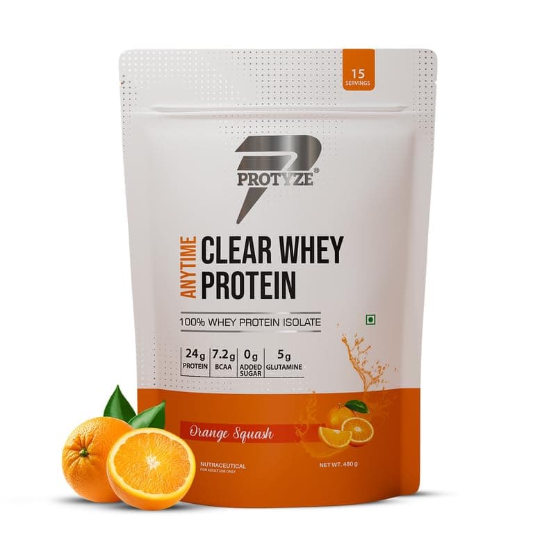 - Anytime Clear Whey Protein Isolate 480gm | 24g Protein Per Scoop | Orange Squash, 15 Servings | ISO & HACCP Certified | Lean Muscle Growth, Easy Digestion & Refreshing