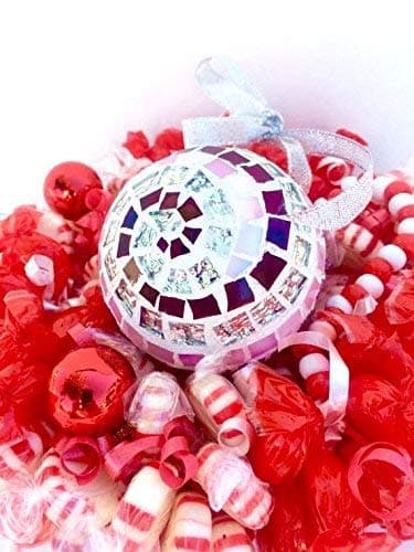 Candy Cane Swirl Mosaic Ball Ornament