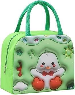 Lunch Bag for Kids School,Insulated Lunch Box Bag For Girls Boys,Multiple Color and Pattern Options,Water-Resistant,Reusable,Lightweight & Durable Lunch Tote (Green-Duck)