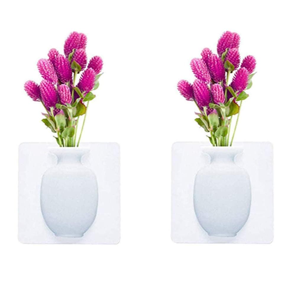 KJHSDF Magic Wall Decor Plant Vases Flower Container-Reusable Silicone Self-Sticking Pot on Any Smooth Surfaces Such as Fridge Door for Home, Office, Wedding, Exhibition Decoration Square White
