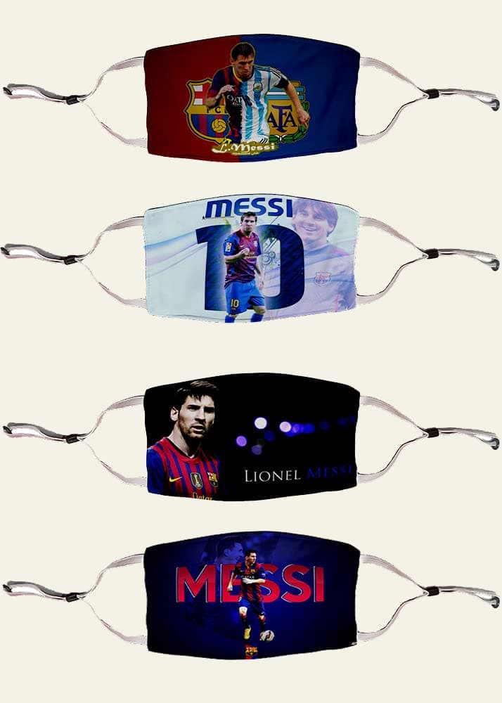 magioo Football player messi DESIGN printed 2 layer face mask washable with adjustable Elastic earloop UNISEX (set of 4) (messi-d1)