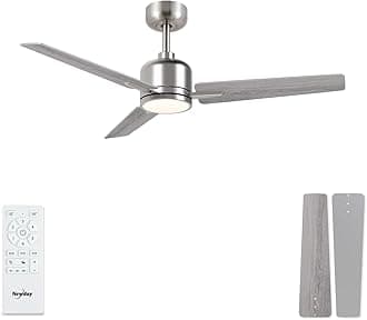 42inch Silver and Wooden Ceiling Fan with Remote Control, Dimmable LED, Quiet Reversible DC Motor, 6 Speeds, 3 Timer, Memory Function for Bedroom Living Room Basement Kitchen Terrace