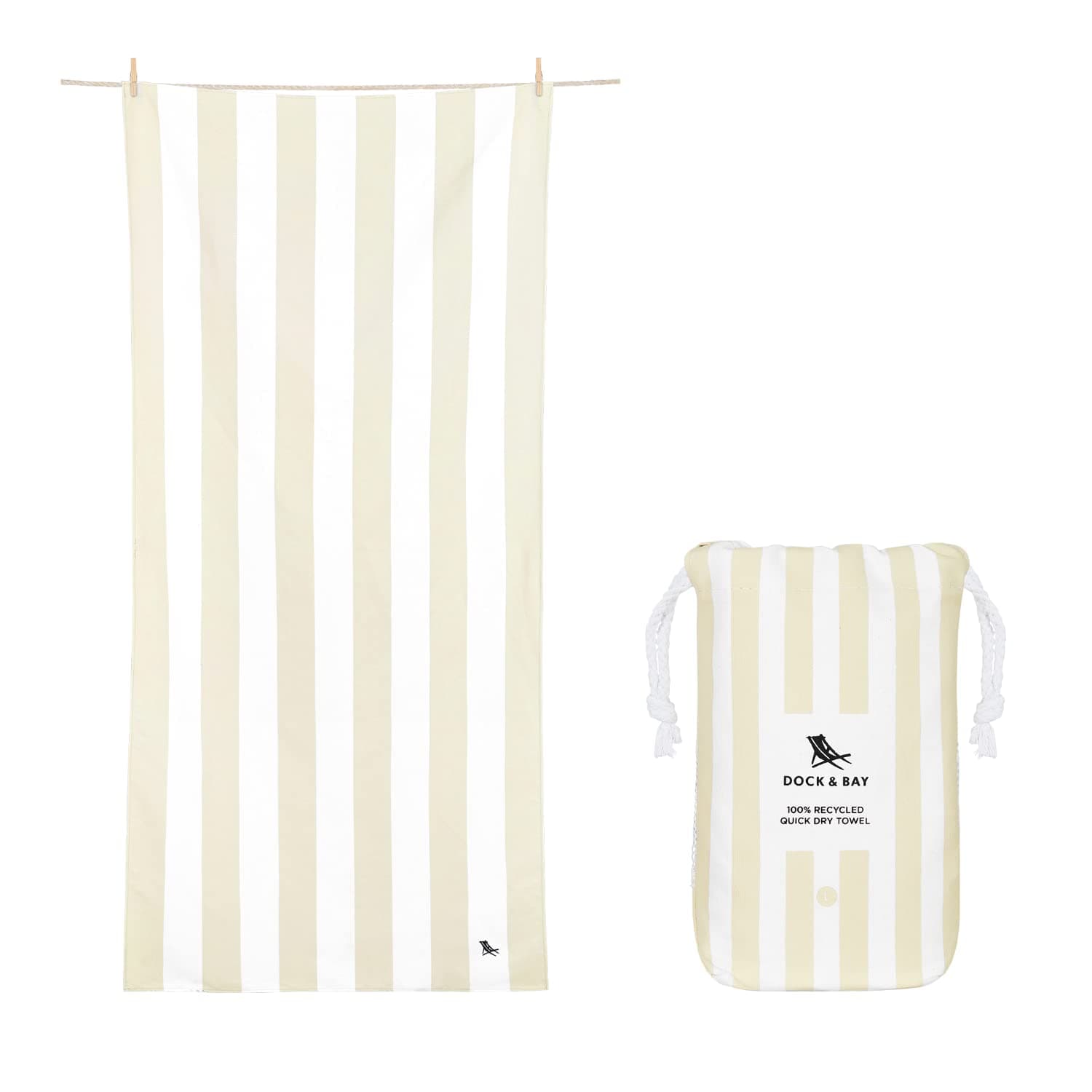 Dock & Bay Beach Towel - Quick Dry, Sand Free - Compact, Lightweight - 100% Recycled - Includes Bag - Cabana Light - Bora Bora Beige - Large (160x90cm, 63x35")