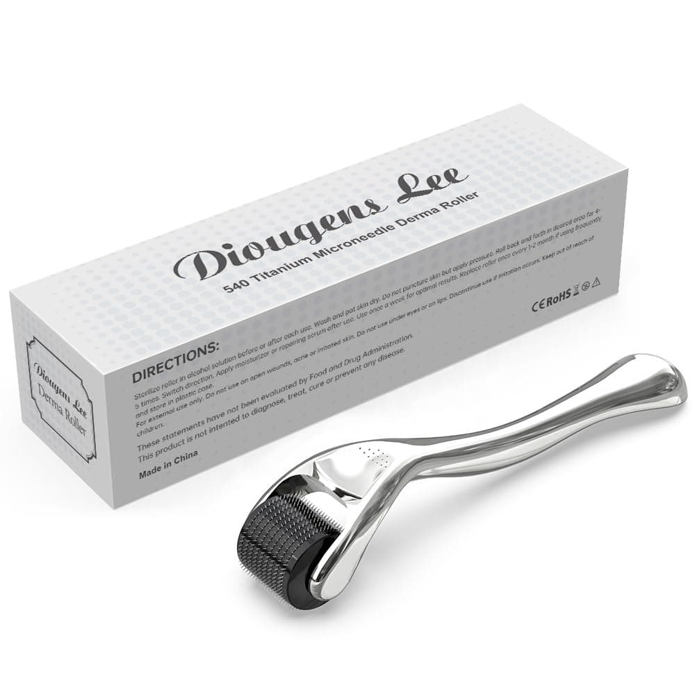Derma Roller Microneedling Roller for Face Body Beard - 540 Titanium 0.25mm Microneedle Roller for Home Use