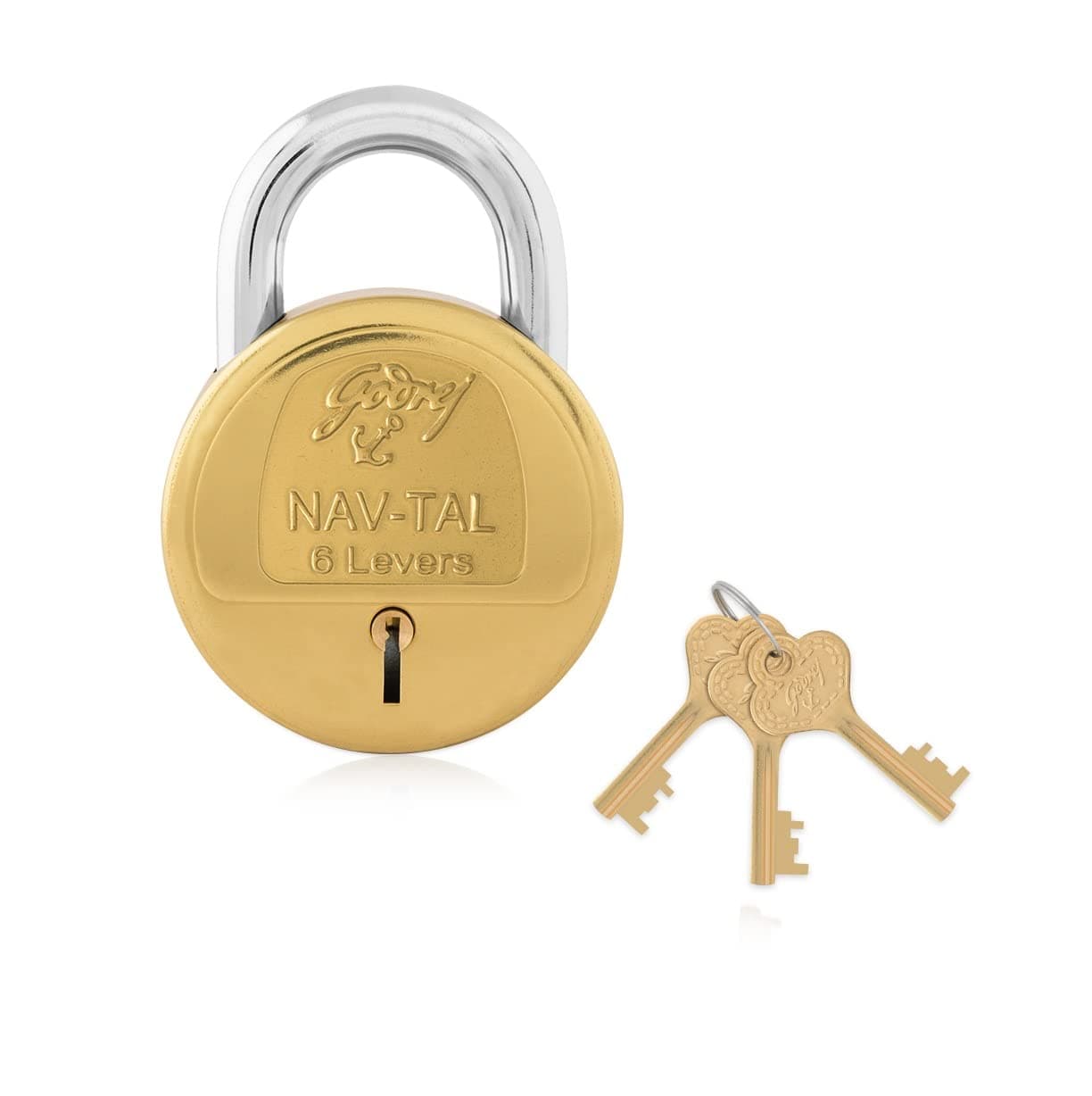 Godrej Locking Solutions and SystemsLocks Navtal 6 Levers Brass Lock with 3 Keys (Brown, Set of 1) Polished Finish