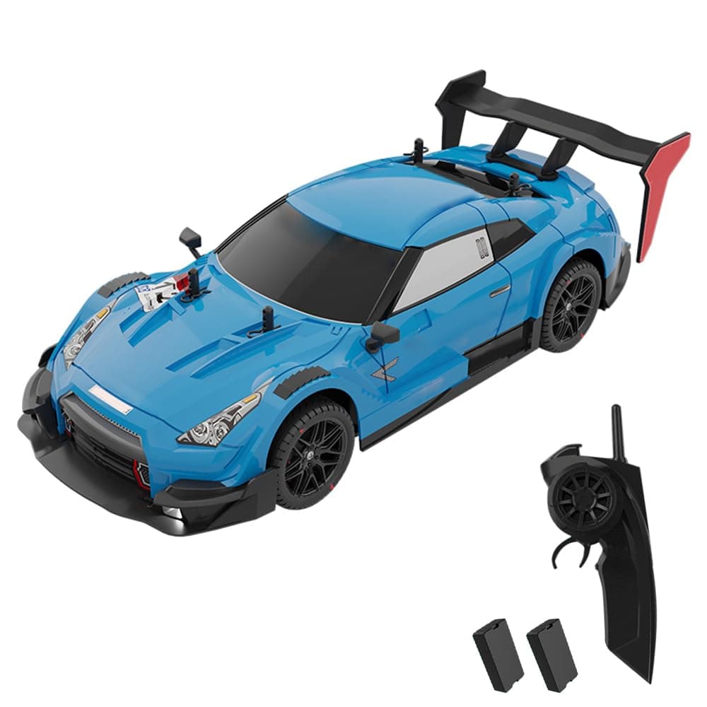 RC Drift Car, 1:14 4WD 40KM/H High Speed RC Racing Car with LED Lights, 2 Batteries, Drifting and Racing Tires for Adults (Light Blue)