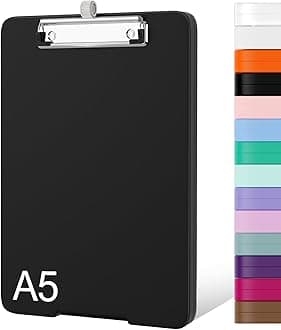 Piasoenc Small Clipboard with Storage, A5 Organization Box with Pen Holder, Plastic Clipboard with Low Profile Clip for Nurses, Teachers, Black