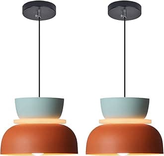 2-Lights Kitchen Island Pendant Light Fixtures,Nordic Large Pendant Light Mid Century Modern Ceiling Pendant Light with Aluminum Colorful Shade Unique Hanging Lights Adjustable Height