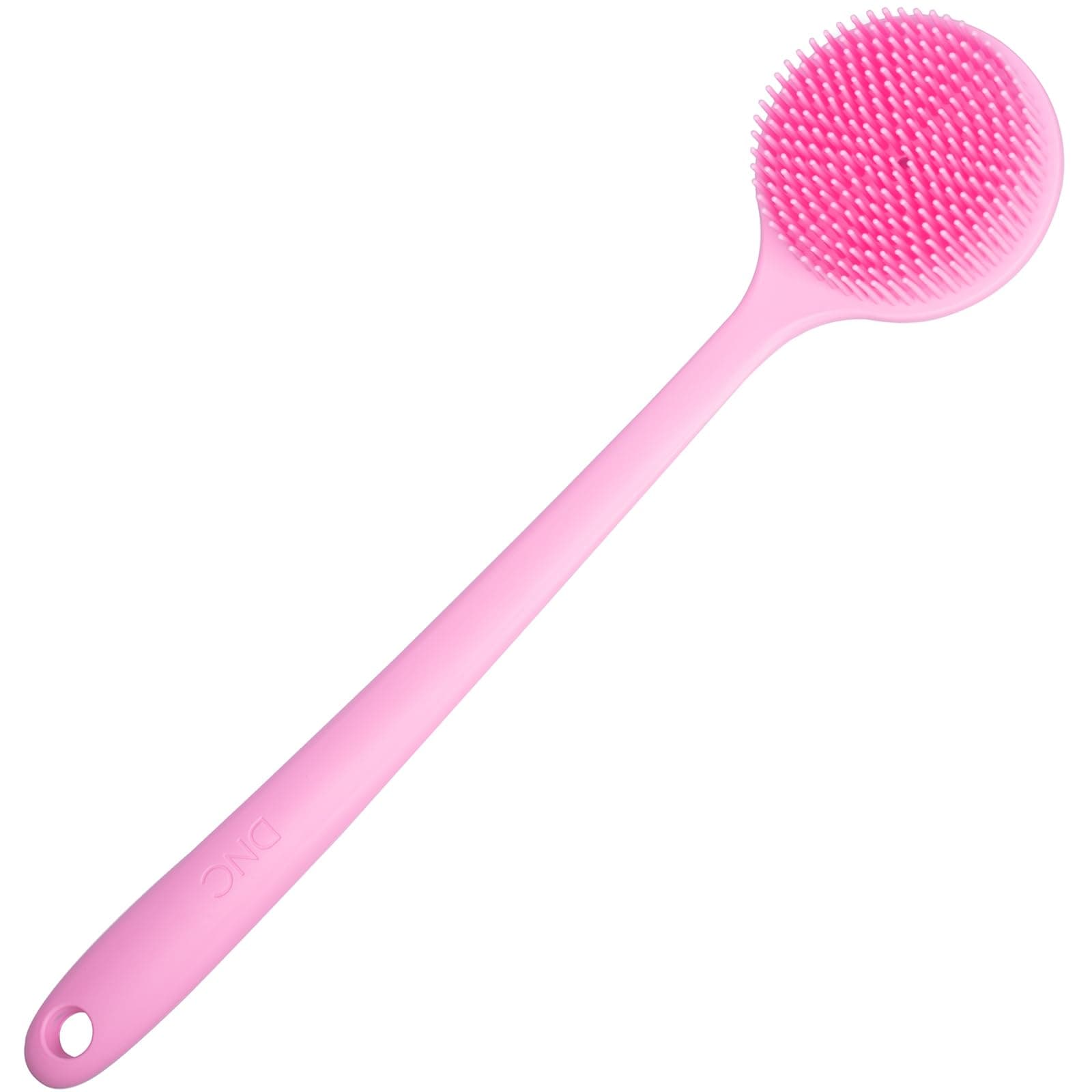 DNC Silicone Back Scrubber for Shower, Soft Bath Body Brush with Long Handle (Pink)