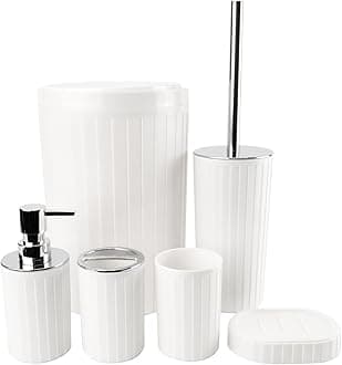 IMAVO Bathroom Accessories Set,White Bathroom Set,9 Pieces Bathroom Accessory Set,Qtip Holders,Trash Can for Bathroom Décor and Home Gifts