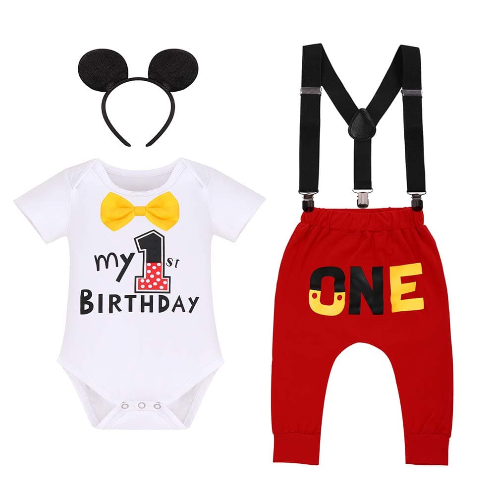 Toddler Boys Mouse 2nd Birthday Outfit Bowtie Romper Long Pants Headband Fall Winter Cake Smash Clothes