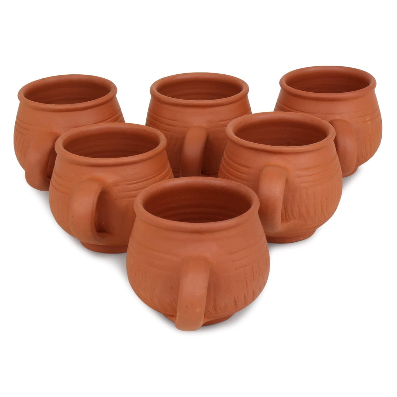 KSI Handcrafted Mitti Clay Tea Cups Set | 100% Natural Earthen Kulhad Chai ke Cups | Handmade, Eco-Friendly & Non-Toxic |Unglazed Traditional Indian Clay Serveware | Set of 6 (Brown, 120 ml Each)