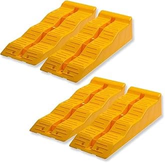 Yellow Leveling Car Ramps – Zento Deals Tri-Leveler, Sturdy Material on Uneven Ground, Universal Fit for Cars Trailer SUV, Stable Ramp/Wheel Chocks Premium Quality