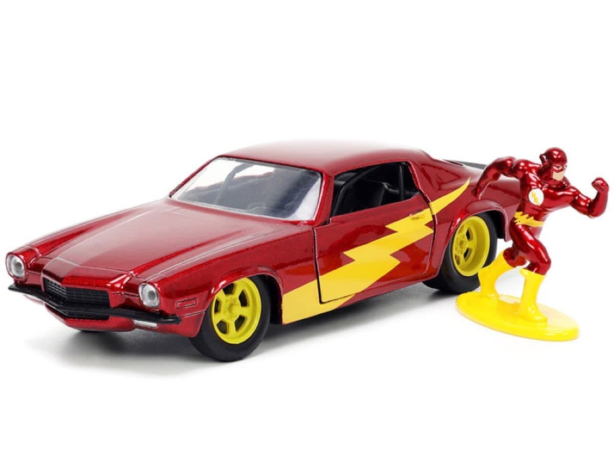 Toys DC Comics 1:32 1973 Chevy Camaro Die-cast Car with The Flash Die-cast Figure, Toys for Kids and Adults, Red