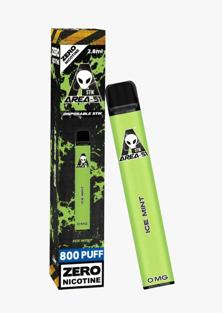 Area 51 Disposable Vape Pen, E Cigarettes, Starter Kit, 800 Puffs, Prefilled and Precharged E-Liquid Vape Juice, Nicotine Free, 2ml, 0mg (Ice Mint, Pack of 1)