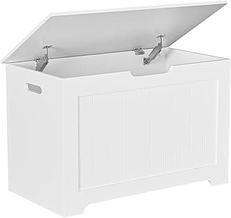 Toy Chest for Girls Boys Wooden Storage Box with Flip-top Lid & Safety Hinge, Kids Room Play Room Nursery Organizer, Bedroom Bench with 100L Storing Area, White