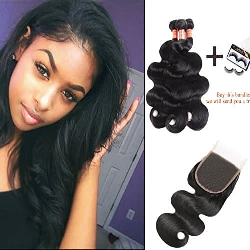 10A Brazilian Body Wave 3 Bundles with Closure 100% Unprocessed Human Virgin Hair Weave With Free Part Lace Closure Brazilian Virgin Hair Body Wave Hair Extensions (14 16 18+12" Closure)