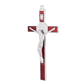 VINETEN Crucifix- Saint Benedict Crucifix Wall Cross Metal Wall Art-Cross Give Blessing and The Spiritual Sacred 8 Inch Red