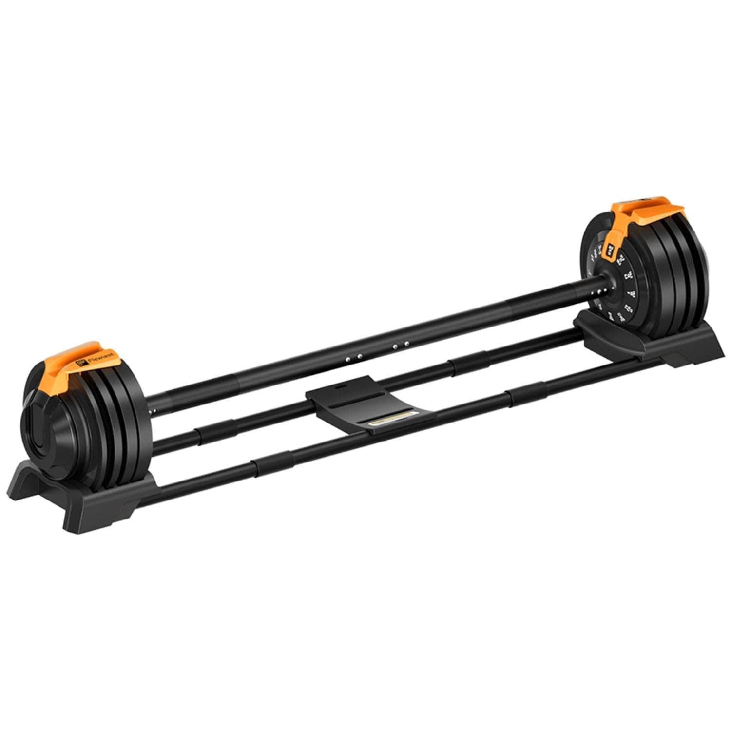 Flexnest 2in1 Adjustable Barbell plus Dumbbells with 4 Pairs of Multi-Grip Rubber Weight Plates, Use as Free Weights, Dumbbell or Barbell, 2kgs - 19kgs (Black & Orange