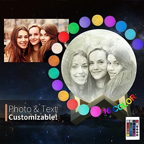 Personalized Moon Lamp 16 Colours Customizable with Picture & Words Engraved As Perfect Gift for Loved Ones, 3D Moon Lantern with Stand (4inch/10cm)