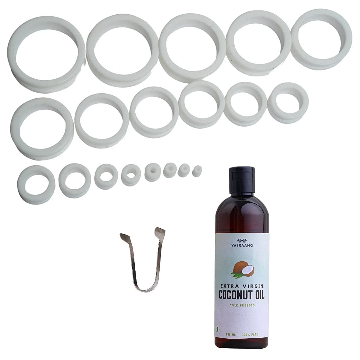 Phimosis Stretching Rings (20 Rings set) with Cold Pressed Coconut Oil (100ml), Applicator tool, and 'How to use' booklet