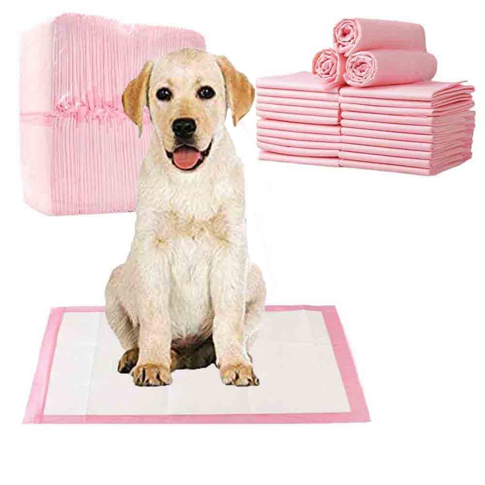 BEONE 50pcs/pack Pet Pee Pads, Thickening Disposable Absorbent Quick Drying Pee Pad for Pet Dogs Cats Potty Training Pads, 45X60cm, M Size, Pink (Pink,45x60cm,50pcs/pack)