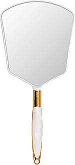 Eaoundm Hand Held Mirror with Handle, Makeup Hand Mirror with Hook Hole for Bathroom and Bedroom, Barbers Haircut Mirror for Home and Salon (4.8X4.3 inchs, White)